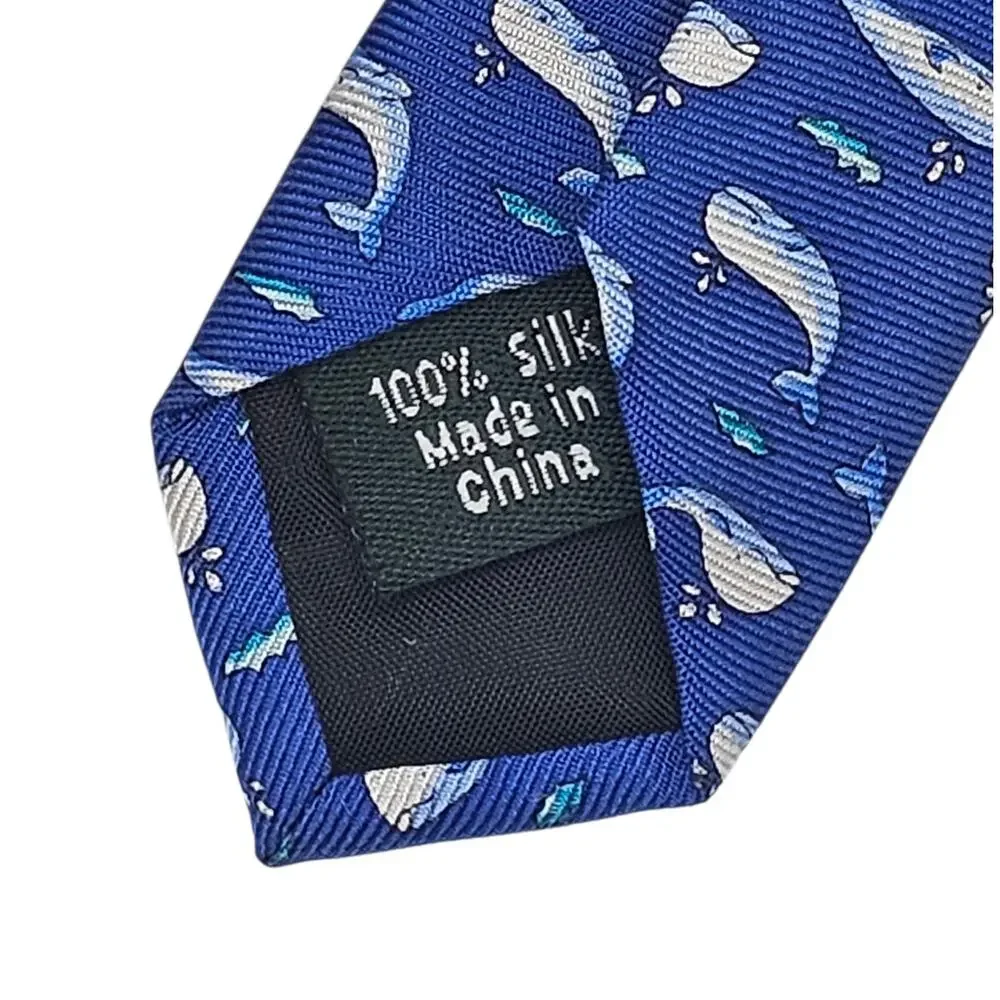 J. Crew Factory NWT Blue Silk Whale Preppy Coastal Tie